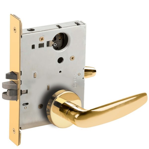 Schlage Grade 1 Entrance Office Mortise Lock, Less Cylinder, 07 Lever, A Rose, Bright Brass Finish L9050L 07A 605